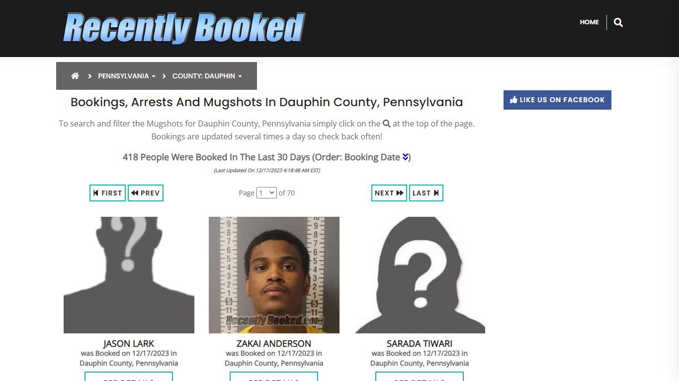 Bookings, Arrests and Mugshots in Dauphin County, Pennsylvania